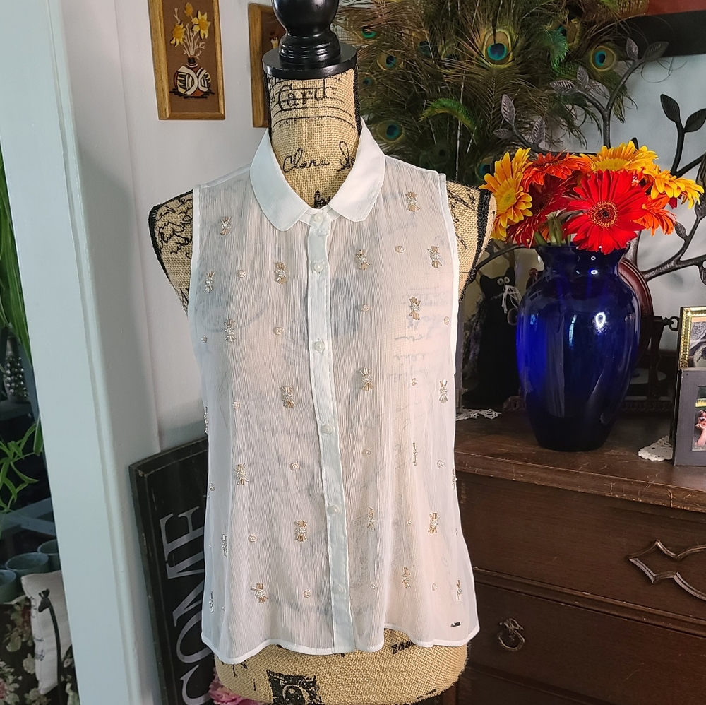Abercrombie Fitch beaded short sleeve sheer top